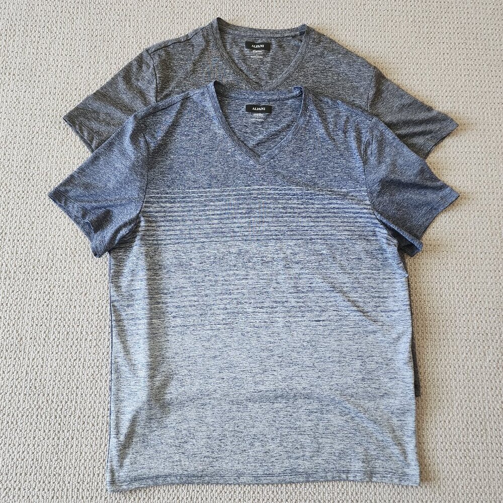 MENS ALFANI V NECK STRETCH T-SHIRTS (2) SIZE L